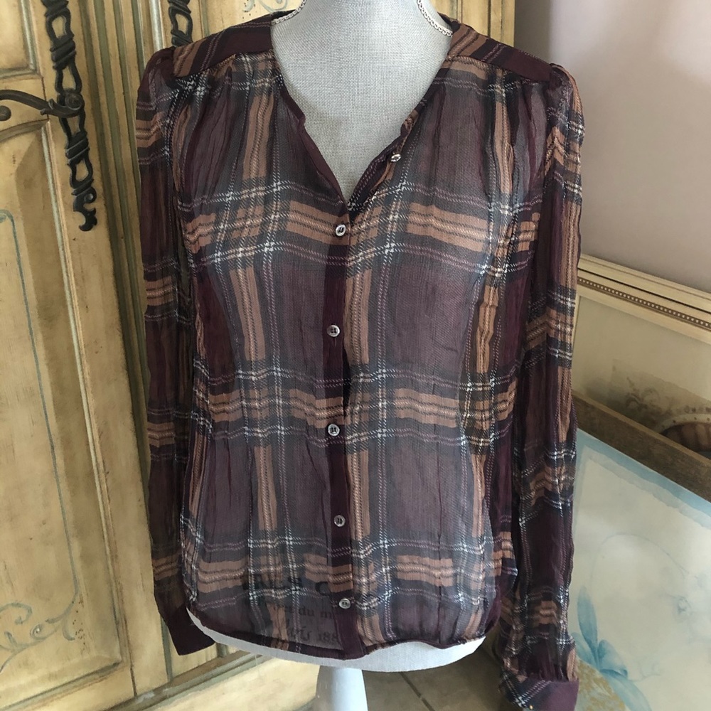 Patrizia Pepe Plaid crinkle chiffon blouse